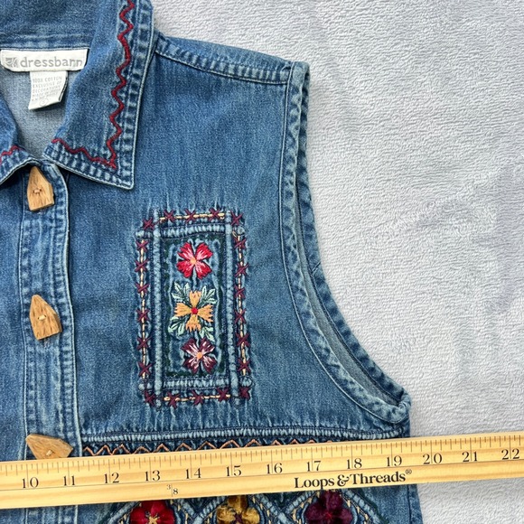 Dressbarn Denim Vest Embroidered Floral Cotton Sleeveless Top Blue Size Small - Picture 6 of 8